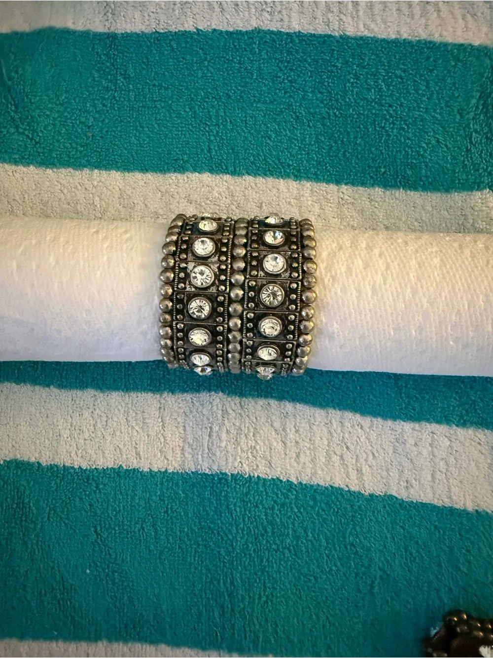 Wide Silver-Tone Crystal Stretch Bracelet